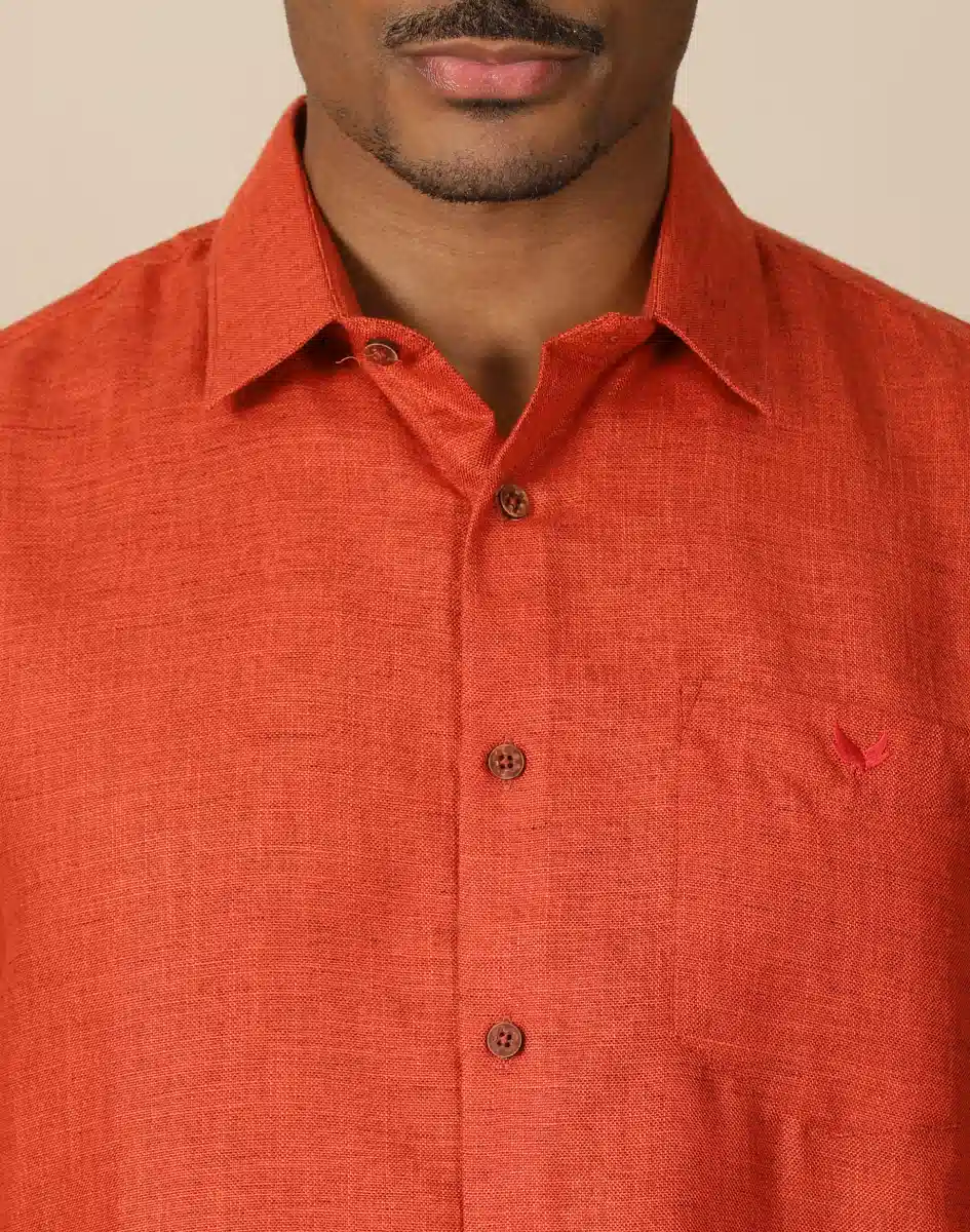 Warrior Men Rust Orange Textured Short Sleeve Shirt (3)