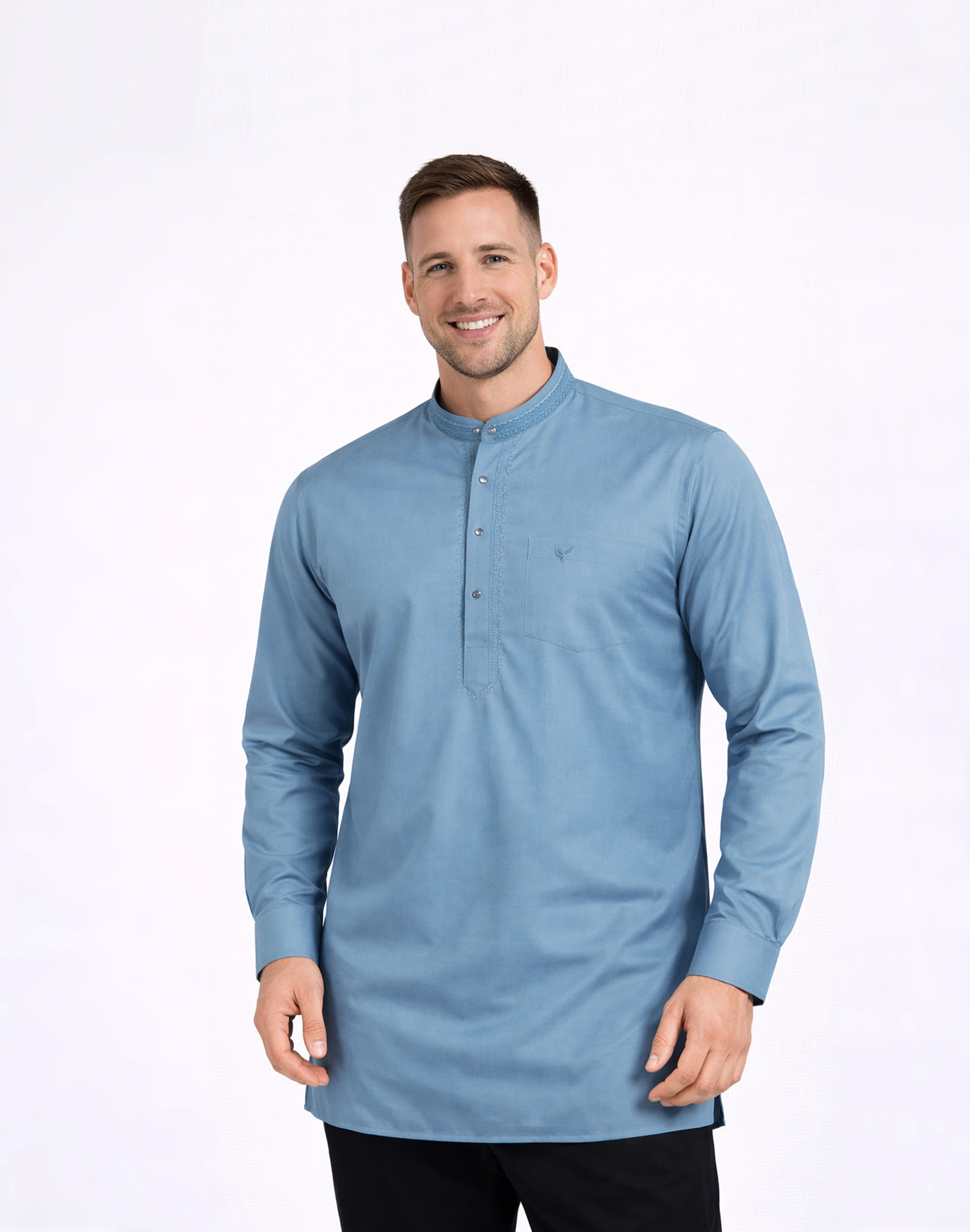 Warrior Steel Blue Embroidered Silk Kurta (1)