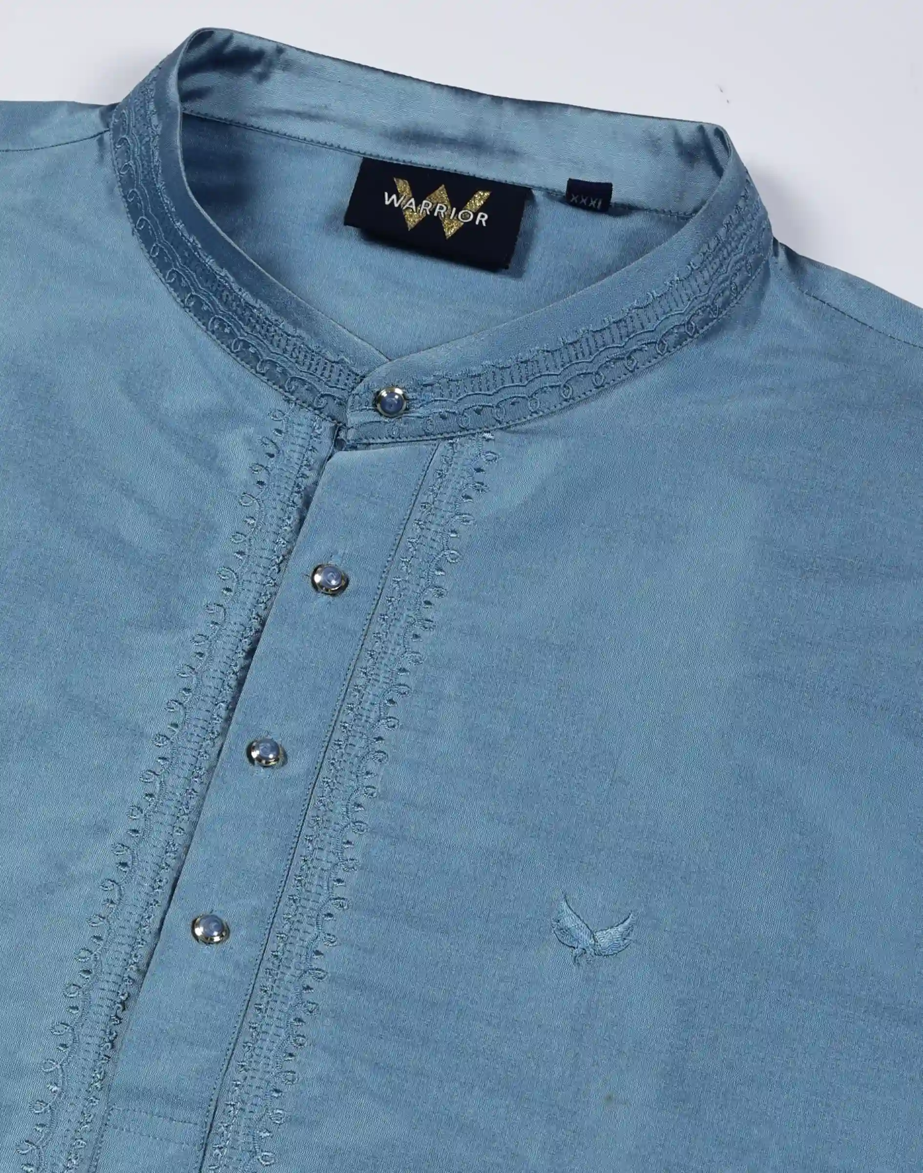 Warrior Steel Blue Embroidered Silk Kurta (3)