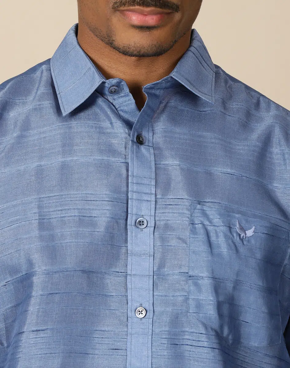 Warrior Steel Blue Full Sleeve Silk Shirt (1)