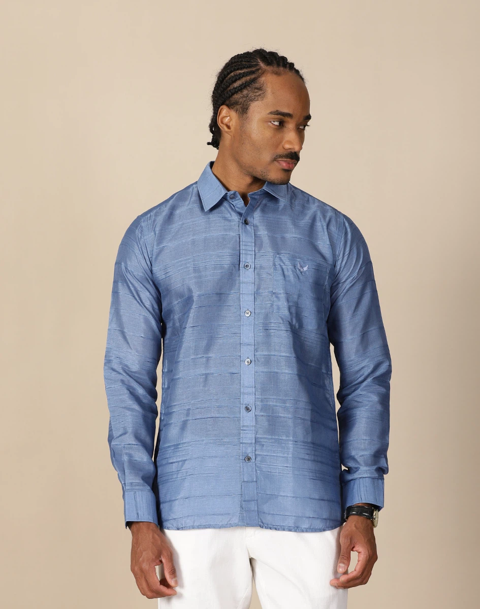 Warrior Steel Blue Full Sleeve Silk Shirt (2)