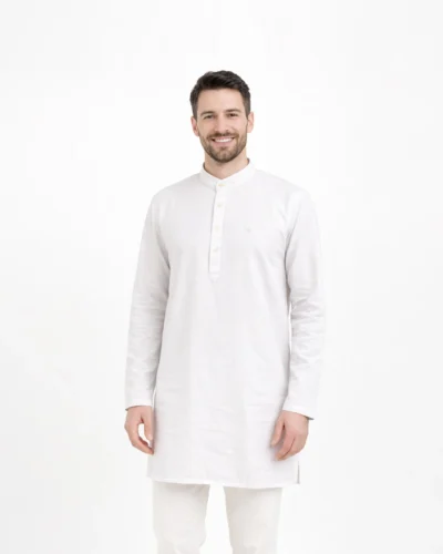 Warrior White Self-Textured Cotton Kurta
