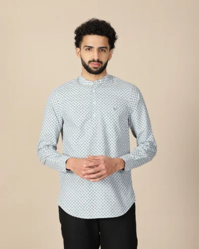 Warrior Sage Green Geometric Print Cotton Urban Kurta