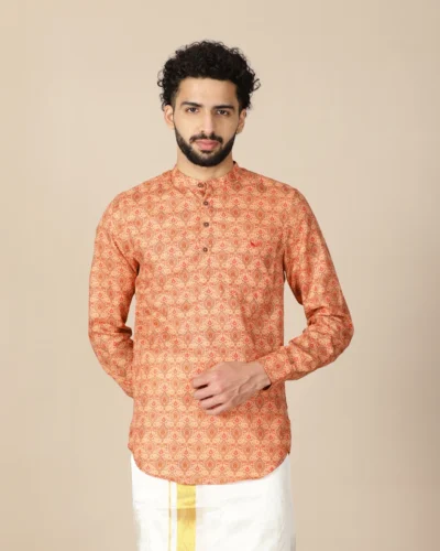 Warrior Peach Heritage Print Cotton Urban Kurta