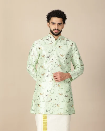Maurya Vastra Mint Green Floral Printed Ethnic Kurta