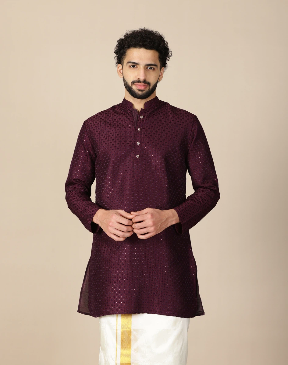 Maurya Vastra Wine Embroidered Festive Short Kurta (1)