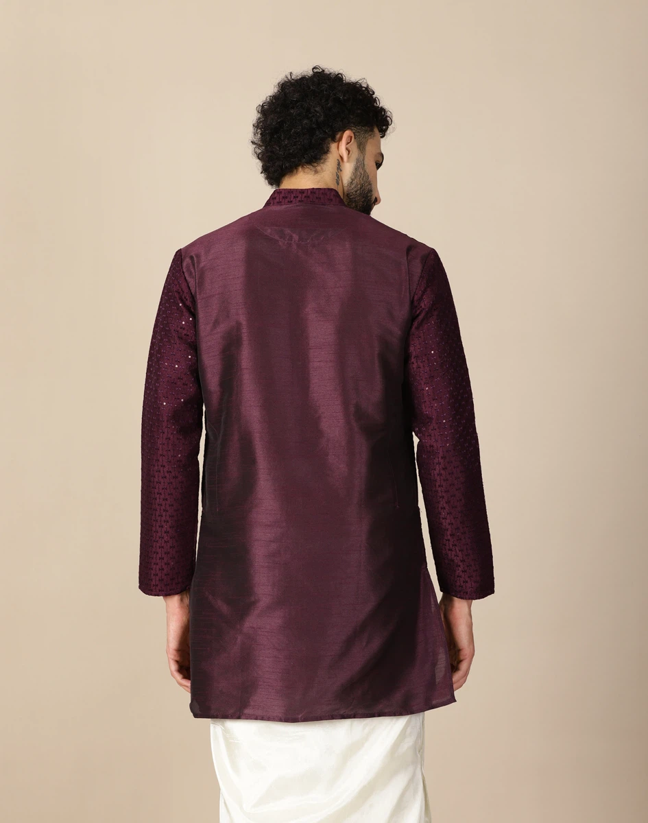 Maurya Vastra Wine Embroidered Festive Short Kurta (3)