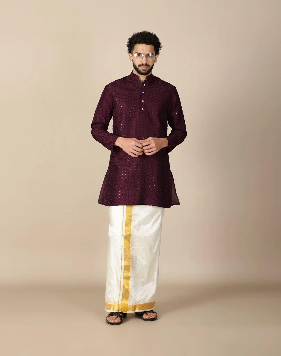 Maurya Vastra Wine Embroidered Festive Short Kurta (4)