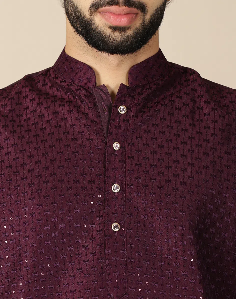 Maurya Vastra Wine Embroidered Festive Short Kurta (5)