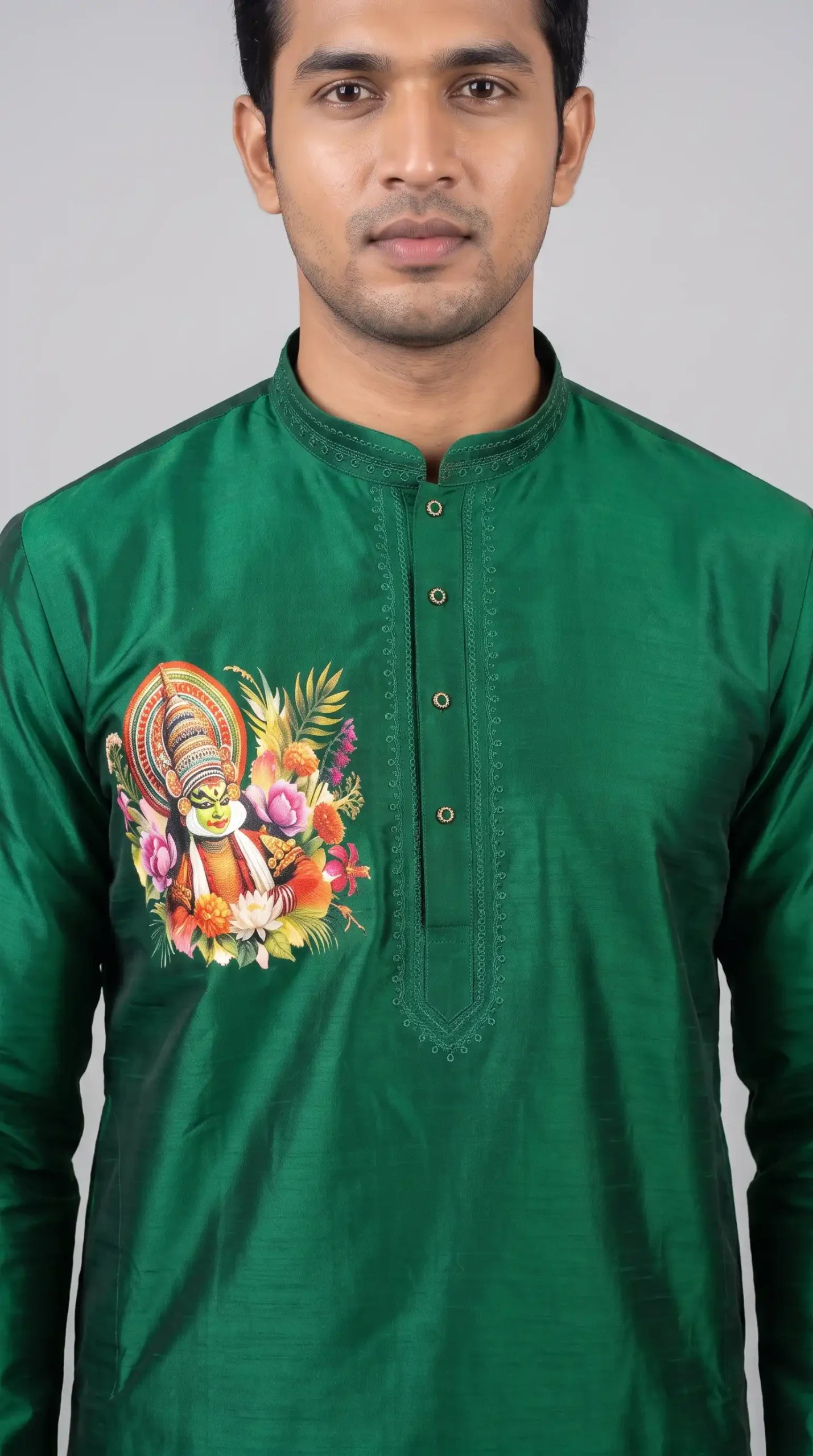 Onam Special Kathakali Printed Art Silk Kurta (1)