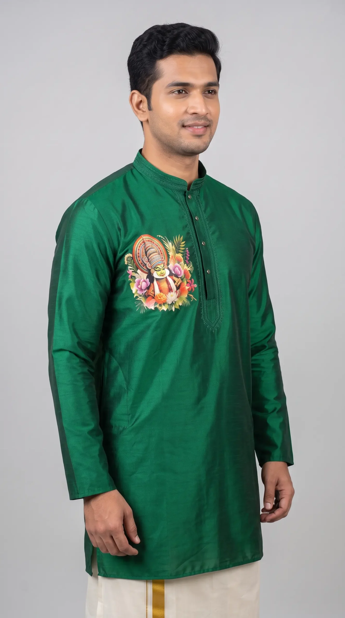Onam Special Kathakali Printed Art Silk Kurta (2)
