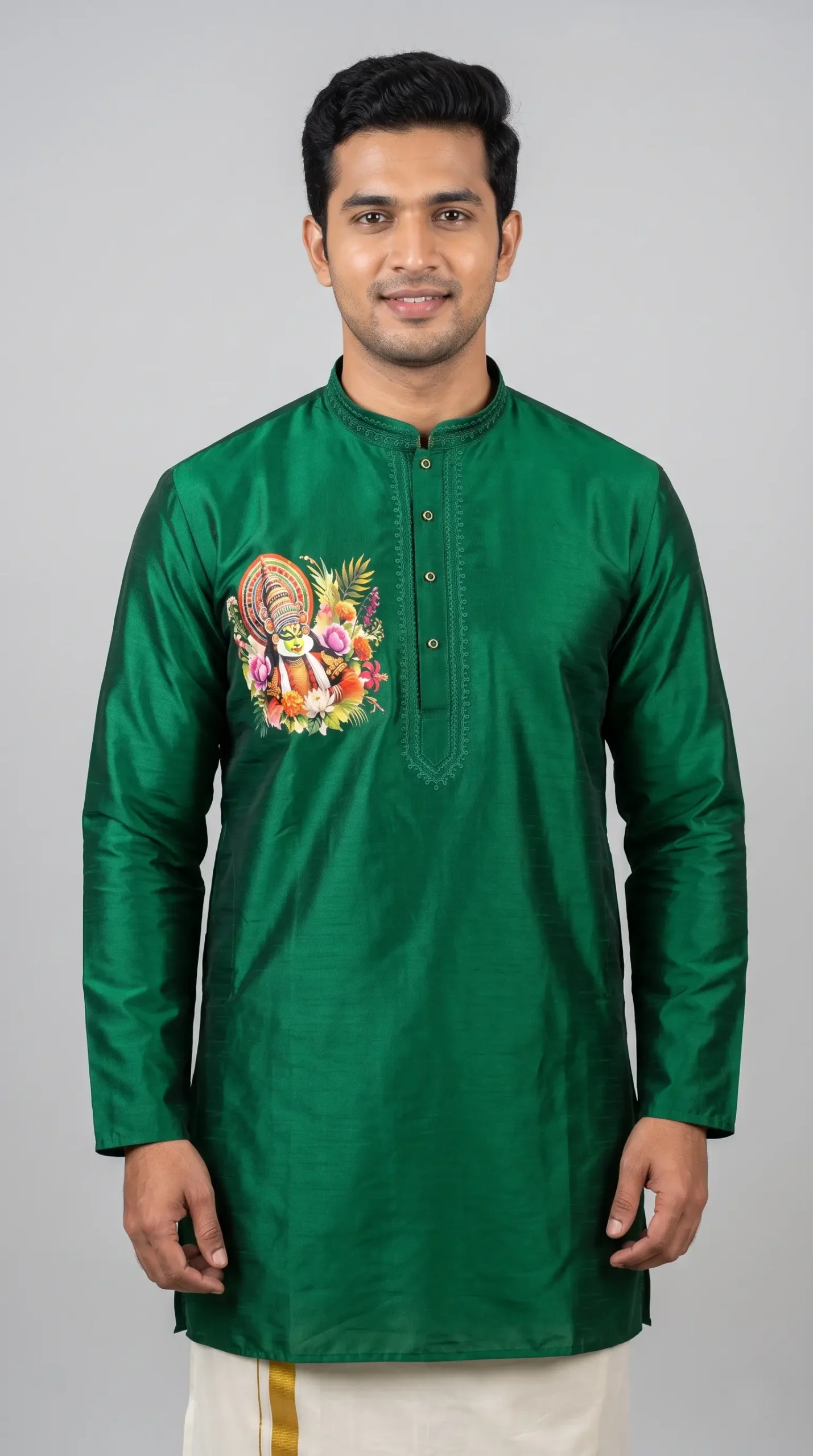 Onam Special Kathakali Printed Art Silk Kurta