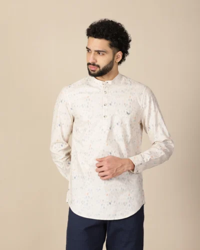 Warrior Beige Printed Cotton Kurta