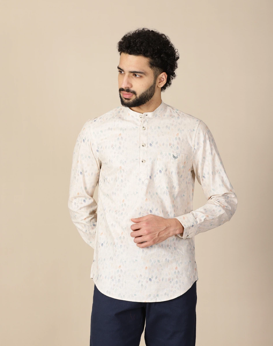 Warrior Beige Printed Cotton Kurta (1)