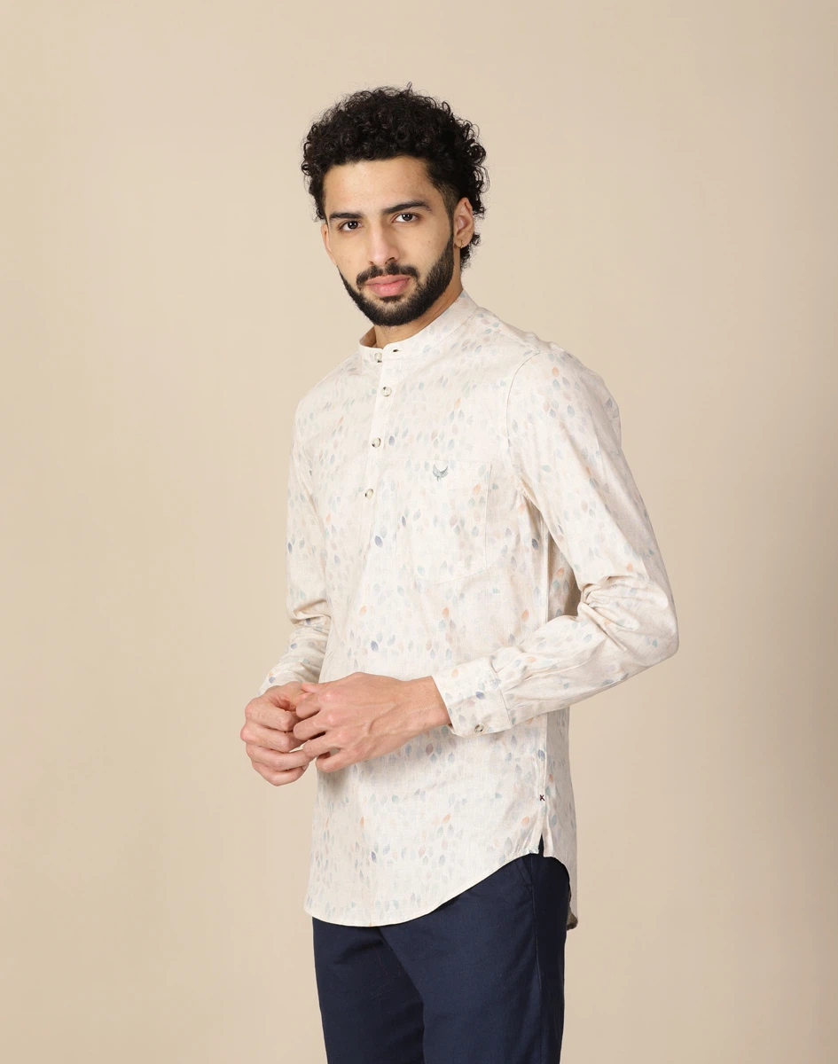 Warrior Beige Printed Cotton Kurta (2)