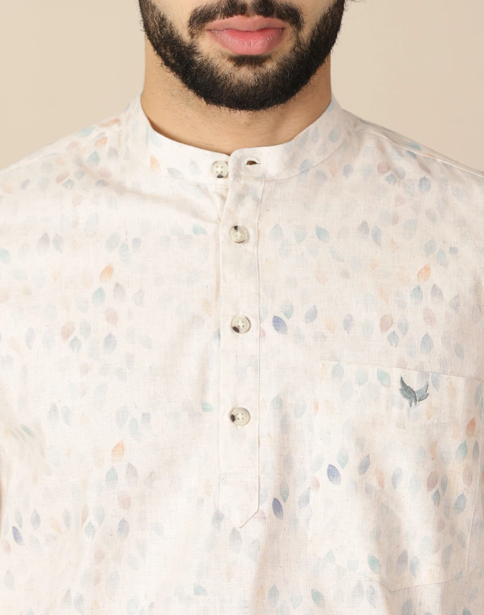 Warrior Beige Printed Cotton Kurta (5)