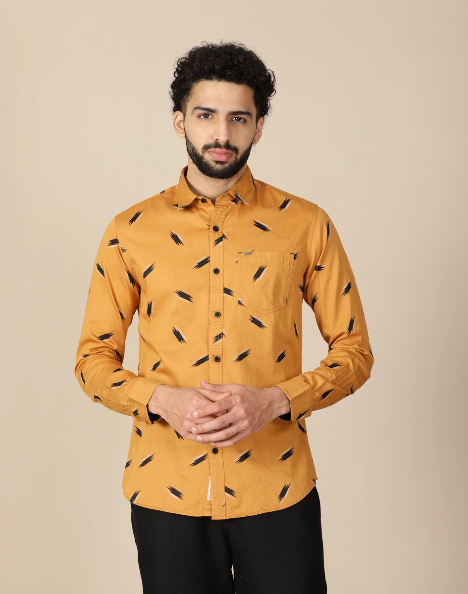 Warrior Casual Mustard Printed Shirt (1)