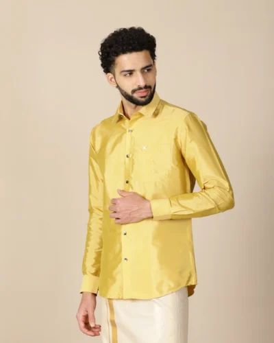 Warrior Golden Yellow Art Silk Full Sleeve Shirt