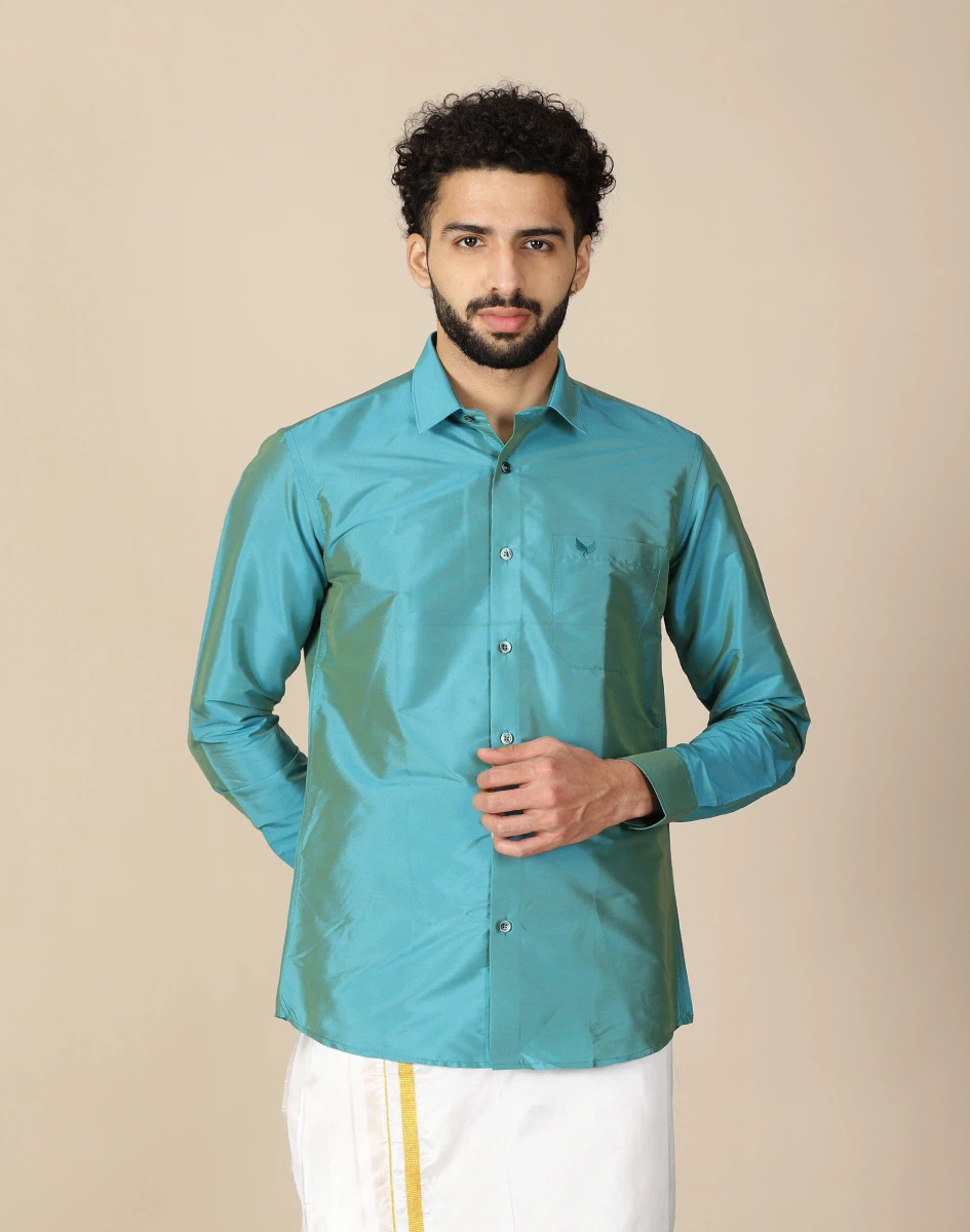 Warrior Teal Blue Art Silk Full Sleeve Shirt (1)