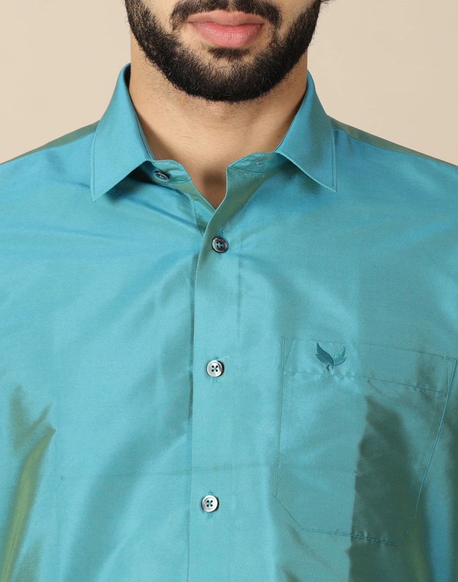 Warrior Teal Blue Art Silk Full Sleeve Shirt (5)