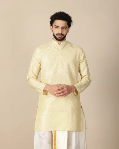 Maurya Vastra Light Gold Traditional Brocade Kurta