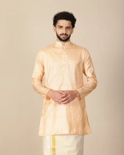 Maurya Vastra Peach Gold Brocade Kurta