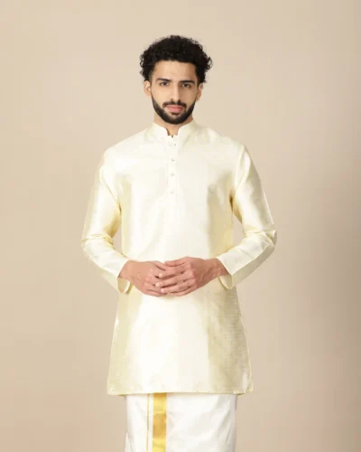Cream White Self-Patterned Full Sleeve Kurta