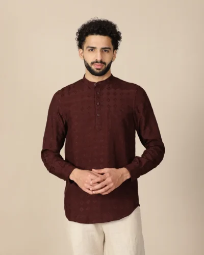 Embroidered Maroon Full Sleeve Kurta
