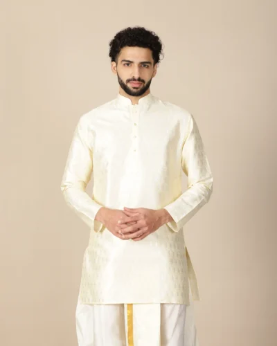 Maurya Vastra Ivory Traditional Jacquard Kurta