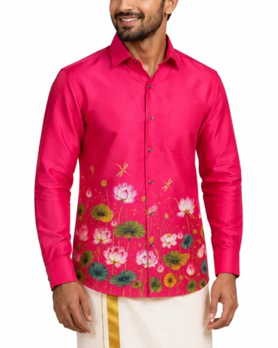 Onam Lotus Printed Pink Warrior Full Sleeve Shirt
