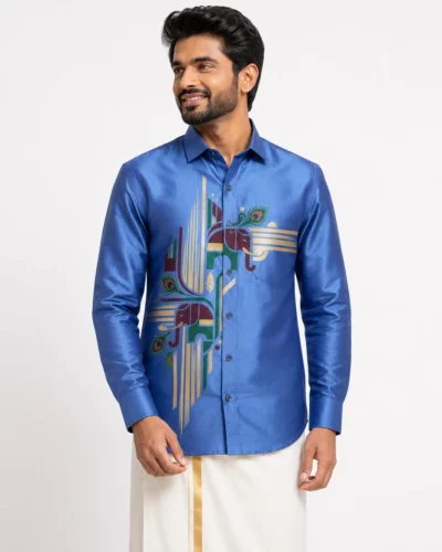 Onam Royal Blue Heritage Print Warrior Full Sleeve Shirt