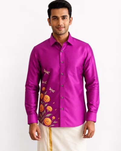 Onam Magenta Floral Elegance Warrior Full Sleeve Shirt