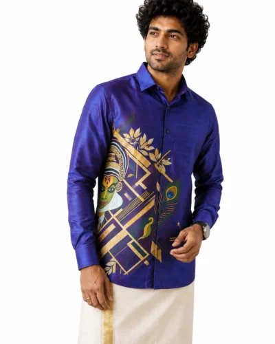 Onam Heritage Kathakali Warrior Royal Blue Full Sleeve Shirt