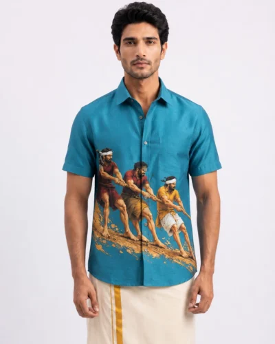 Onam Vadam Vali Blue Warrior Half Sleeve Shirt