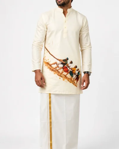 Onam Vadam Vali Cream Warrior Full Sleeve Kurta