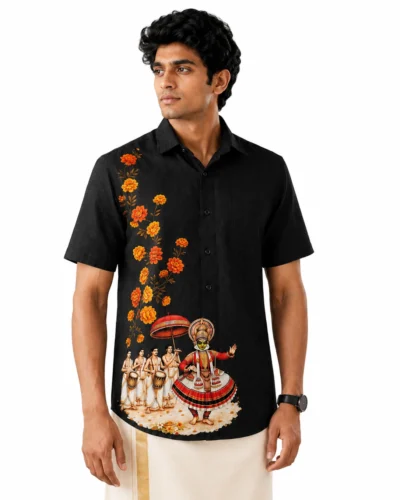 Onam Heritage Black Warrior Half Sleeve Shirt