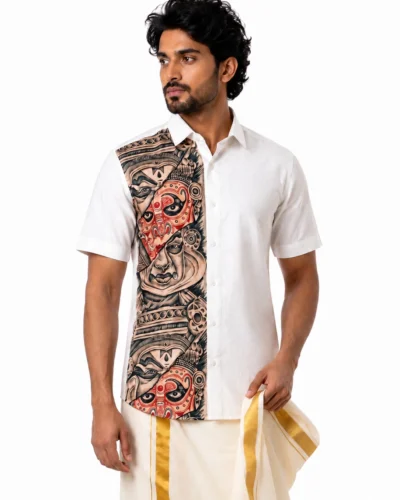 Onam Tradition White Warrior Half Sleeve Shirt