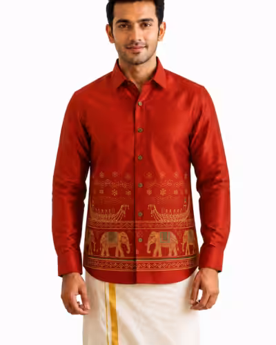 Warrior Onam Red Festive Heritage Full Sleeve Shirt