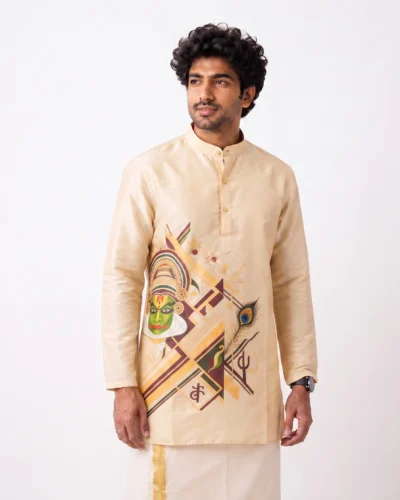 Onam Traditional Printed Warrior Cream Full Sleeve Kurta