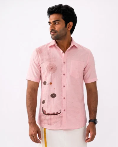 Onam Vallam Light Pink Warrior Half Sleeve Shirt