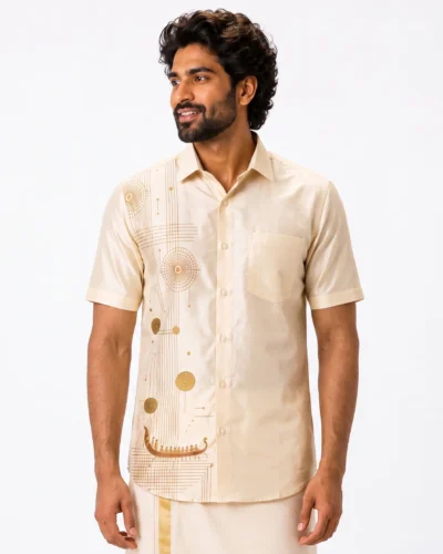 Onam Vallam Kali Cream Warrior Half Sleeve Shirt