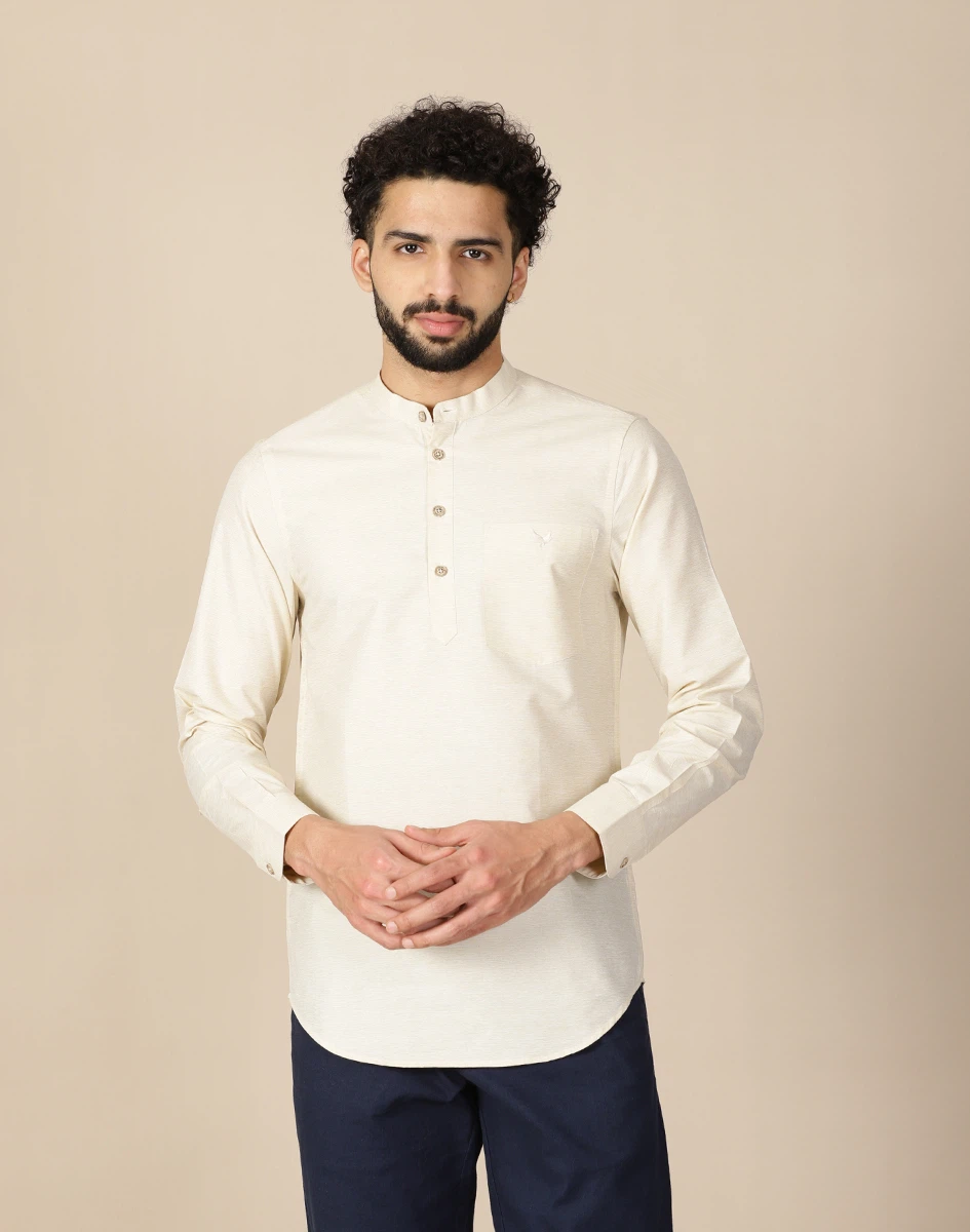 Mustard Beige Textured Short Sleeve Shirt (1)
