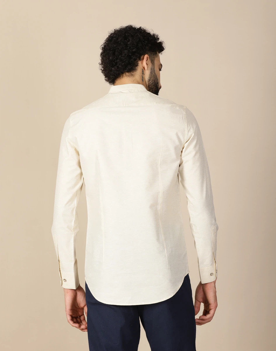 Mustard Beige Textured Short Sleeve Shirt (3)