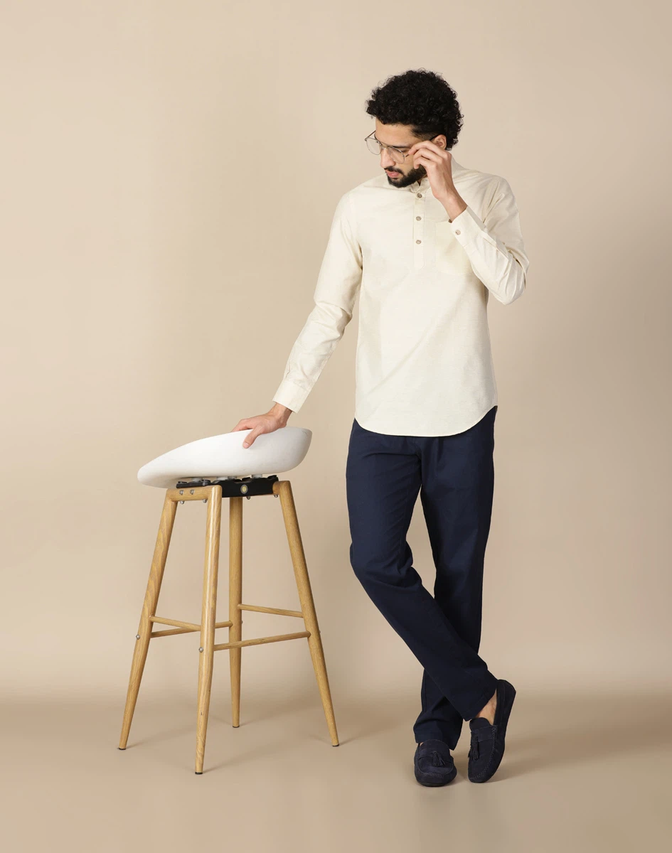 Mustard Beige Textured Short Sleeve Shirt (4)