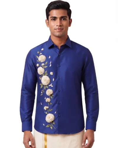 Onam White Dahlia Floral Print Warrior Full Sleeve Shirt