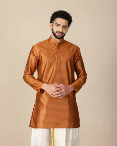 Rust Orange Textured Short Kurta