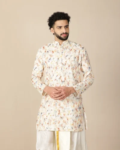 Cream Multicolour Abstract Printed Short Kurta