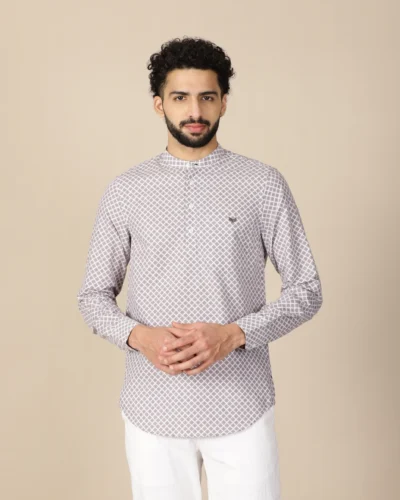 Ash Grey Geometric Printed Short Kurta