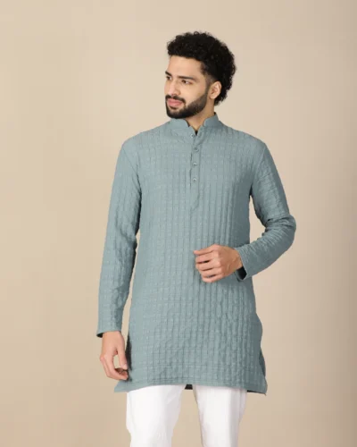 Sage Grey Textured Short Kurta