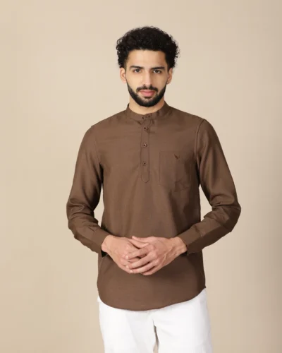 Warrior Coffee Brown Cotton Short Kurta